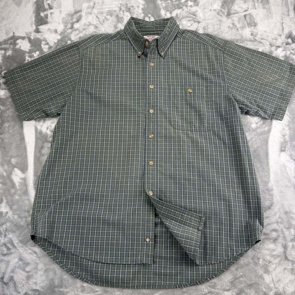 Wrangler Rugged Wear Mens XL Green Blue Plaid Short Sleeve Button Down Shirt - Picture 11 of 14